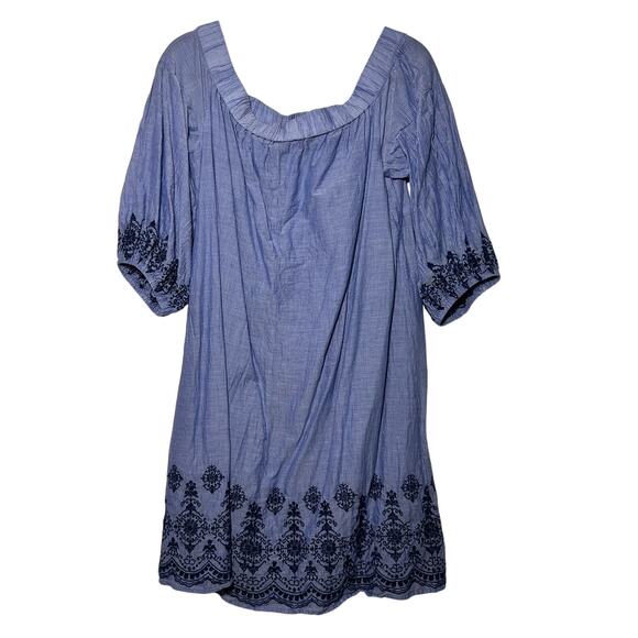 Vince Camuto Women's Off the Shoulder Eyelet Shift Dress Embroidered Hem SZ 14W - Picture 5 of 15